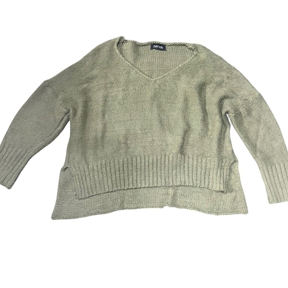 Fabrik V Neck Long Sleeve Knit Sweater Olive Green M L Oversized - Picture 2 of 4